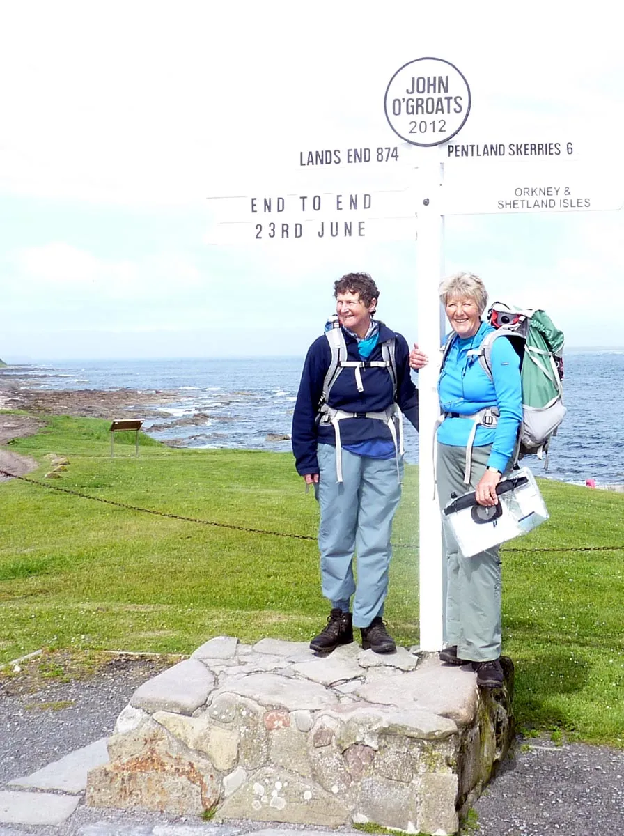 Made it ! Linda Brackenbury (left) and Gwen Sproston at the end of their epic walk.