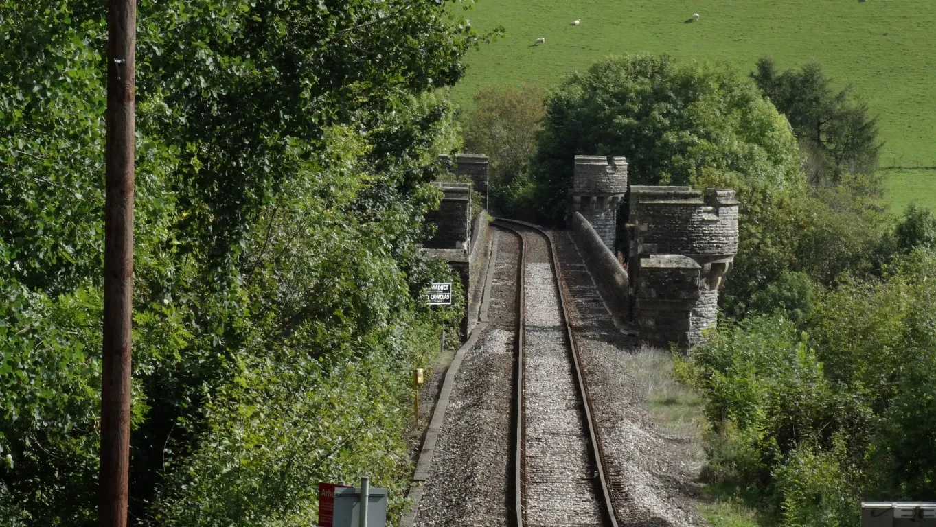 Walking towards the castellated Knucklas Railway Viaduct.
