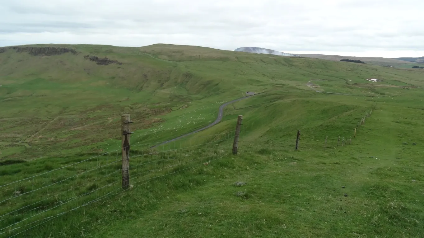 Miles of easy walking on short cropped grassland and marvellous views stretching to Scotland. This view looks south from just north of the Feystown Road.