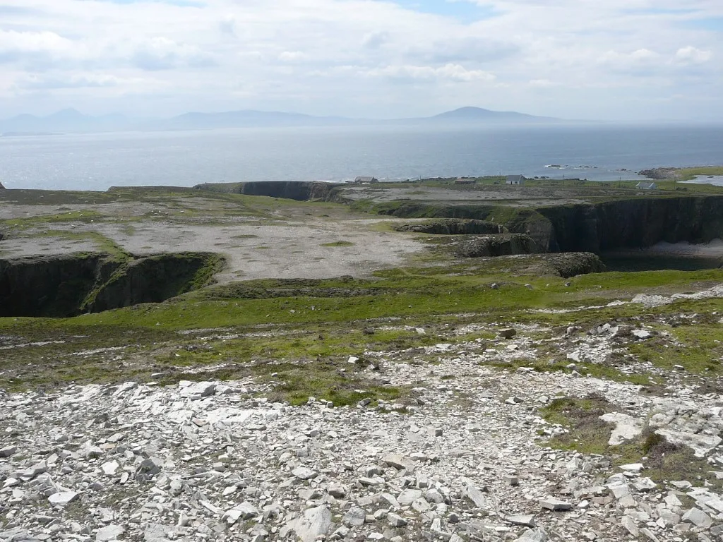 This picture shows just how thin the soil is on the island. The coast of Donegal can be seen in the distance.
