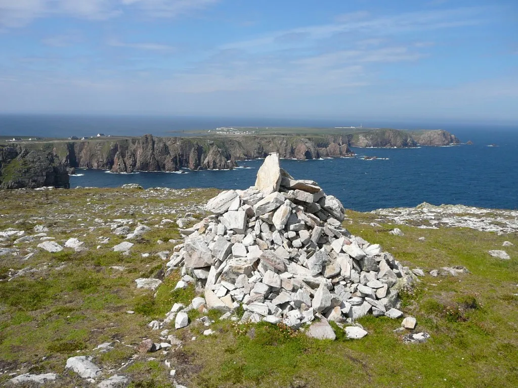 The highest point on the island is marked by this cairn and looks west along the length of the island.