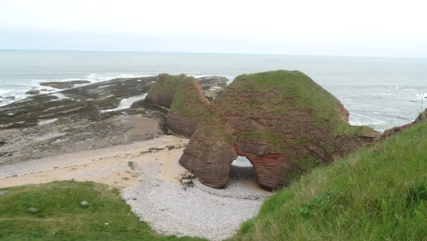 Castle Gate at Carlingheaugh Bay north of Arbroath - an area of stacks and arches which can be explored.